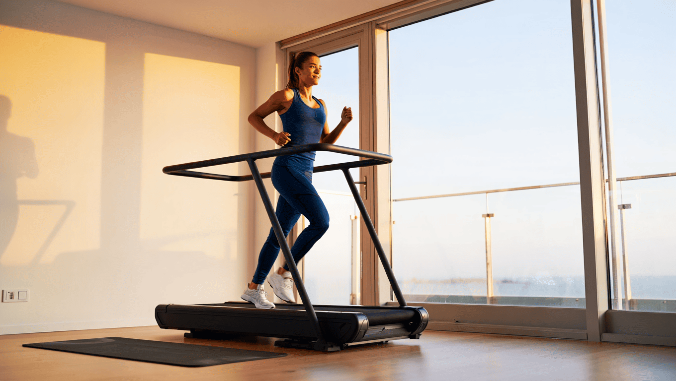 Mujer en una cinta de correr en casa