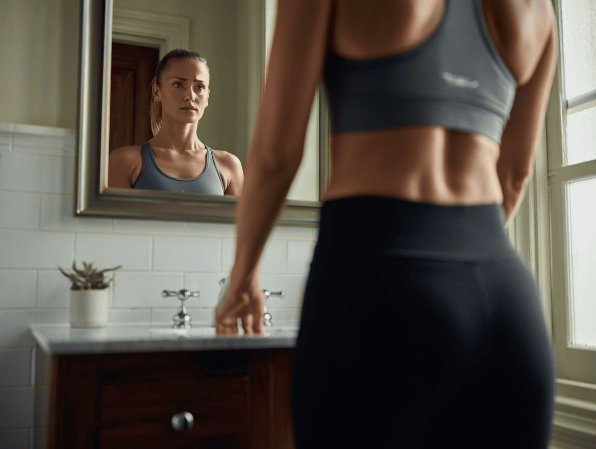 Mujer reflexiva mirandose al espejo