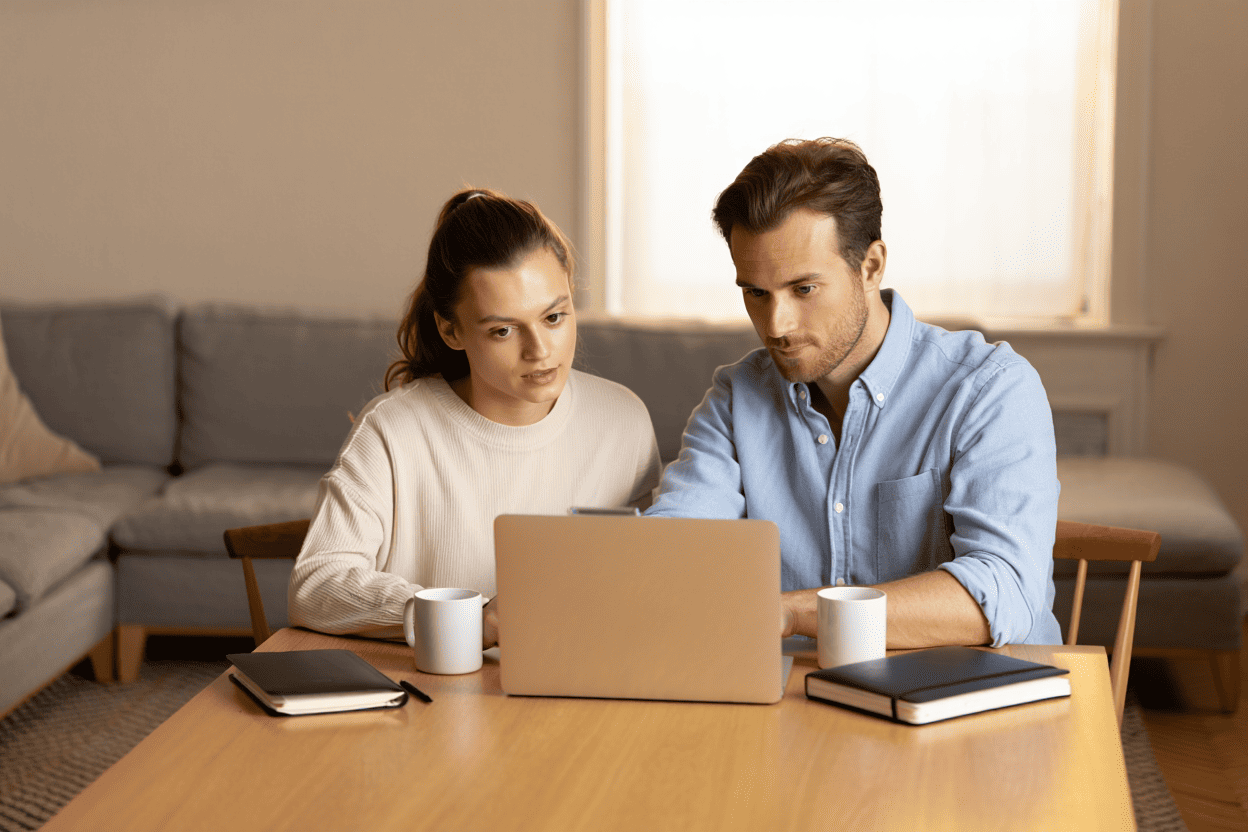 Pareja enfrente de su laptop